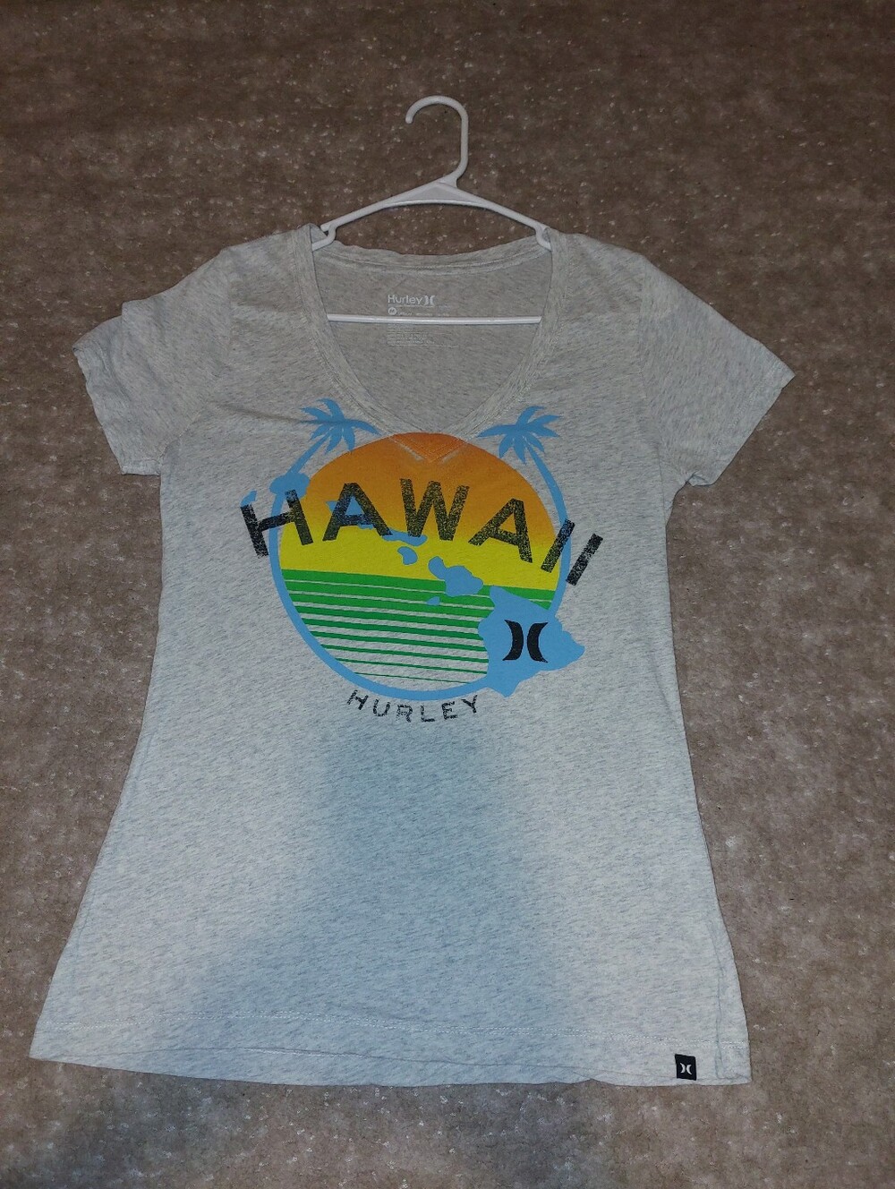Hurley Light Heather Gray Hawaii Graphic V‑Neck Size:M
